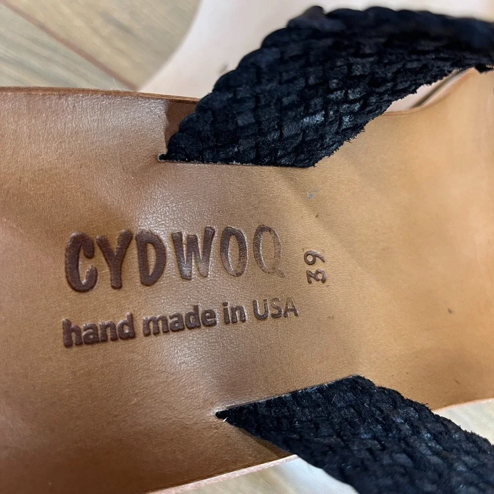 CYDWOQ‎ Womens Sandals Size 9 Black Woven Leather Low Heel Slide USA Made